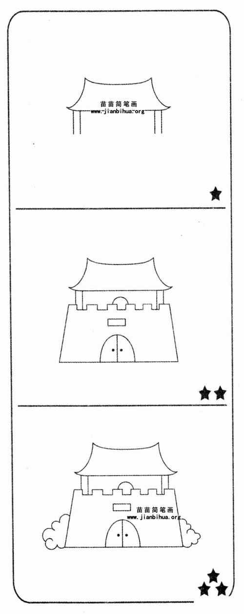古代城楼简笔画图片,画法