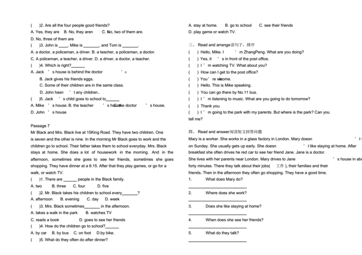 小学五年级英语阅读理解练习.pdf 4页