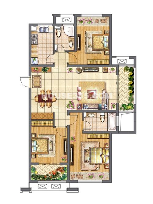 绿地世纪城二期a户型 三房两厅一厨两卫