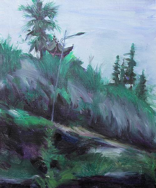 草丛后的凉亭_布面油画_油画_宝甄网