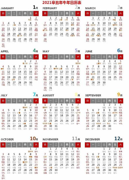【已校对】2021年牛年日历表(阴历阳历都有)