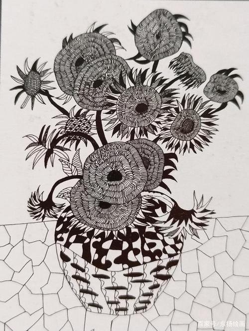 把梵高的向日葵画成创意线描,同样很漂亮!