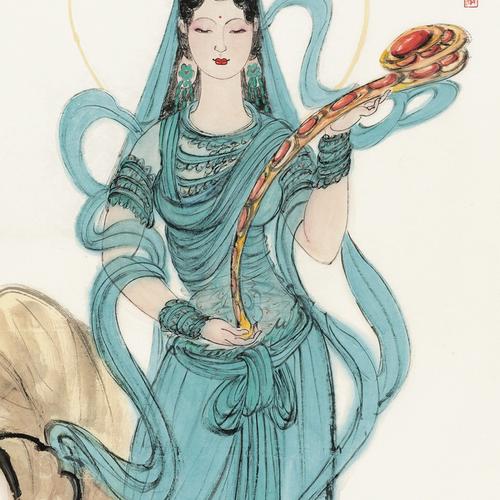 窦红《如意观音》/90x178cm/传统水墨