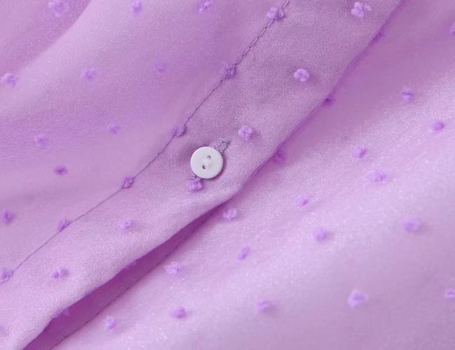 批发2019秋冬新品欧美风女装紫色点点长袖衬衫