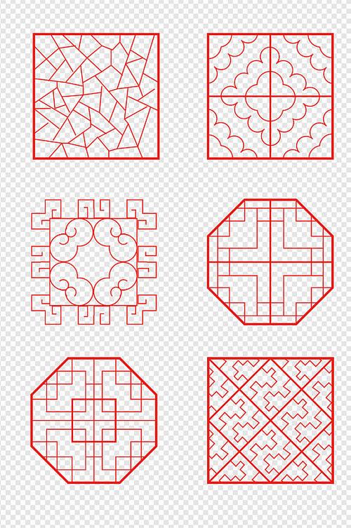 中国风古典窗棂窗子中式花纹边框免扣元素