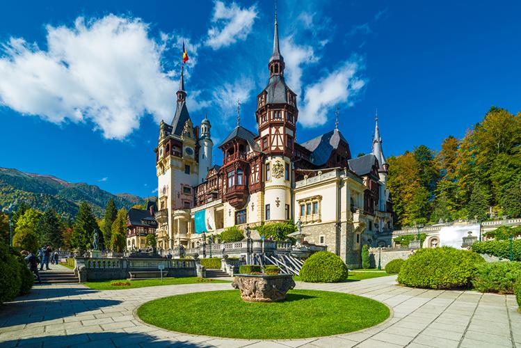 罗马尼亚,城堡,园林绿化,peles castle,草地,城市,照片
