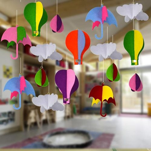 幼儿园走廊空中吊饰挂饰橱窗吊顶教室装饰品卡通雨伞热气球创意