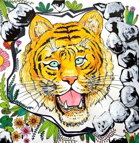 创意美术课程——老虎出洞_创意美术_绘画_装饰画_插画_线描_少儿创意