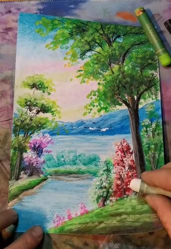 在一个平台看到了用油画棒画出的风景,没成想竟然也画