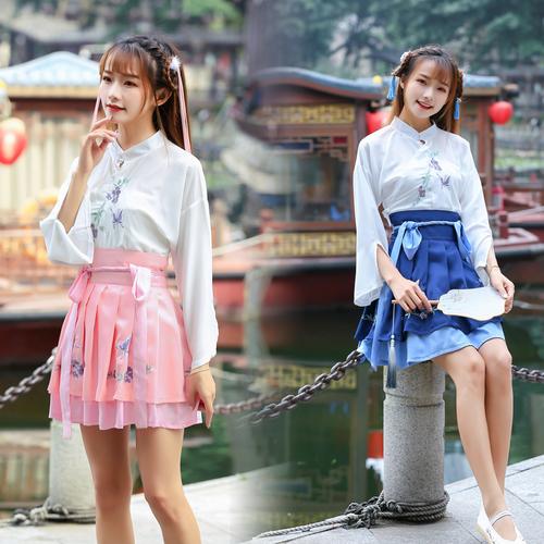 汉服女夏改良交领襦裙中国风古装日常装学生班短裙汉元素古风套装