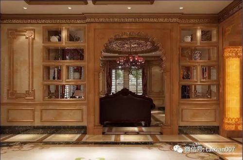 客厅背景墙博古架隔断效果图,将客厅和阳台隔断,客厅的背景墙最显眼.