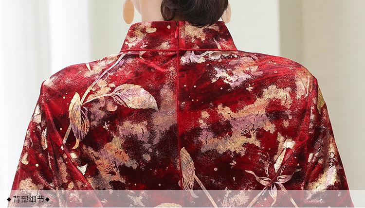 yygyslg8283秋季新款宴会礼服长袖印花刺绣改良旗袍裙