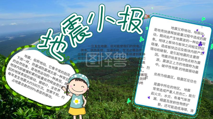 绿色清新地震小报宣传科普手抄报