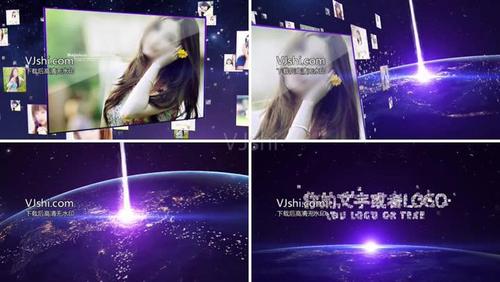 唯美地球背景众多图片汇聚光束片头