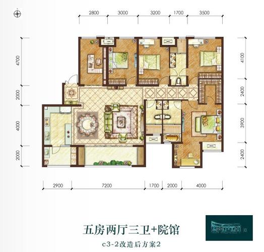 龙湖两江新宸户型图 c3-2户型改造后方案1 166㎡