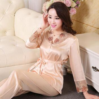 真丝吊带裙杭州丝绸冰丝睡衣女春夏花边纯色韩版家居服真丝手1707米色