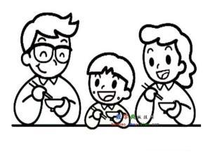 全家人在一起吃饭的简笔画