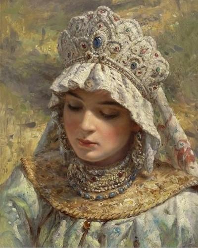 油画里的俄罗斯贵族妇女传统服饰