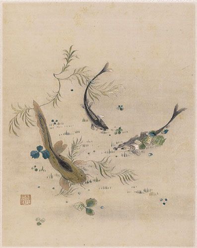 韩希孟绣花卉虫鱼
