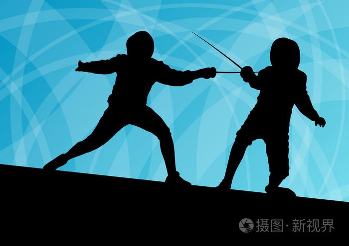 剑战士活跃年轻男子击剑运动剪影矢量