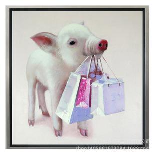 【七号墙艺】100%纯手绘油画 可爱小猪油画 儿童房装饰画