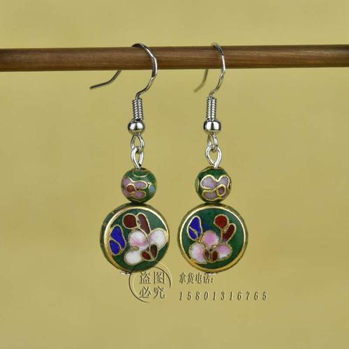 北京景泰蓝耳坠老货纽扣圆珠子铜胎掐丝珐琅耳环首饰旅游纪念礼品