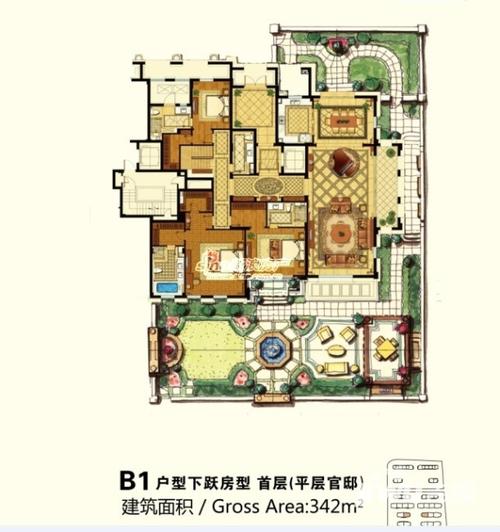 绿城玉兰花园·御园户型图 b1户型下跃房型 首层 342㎡