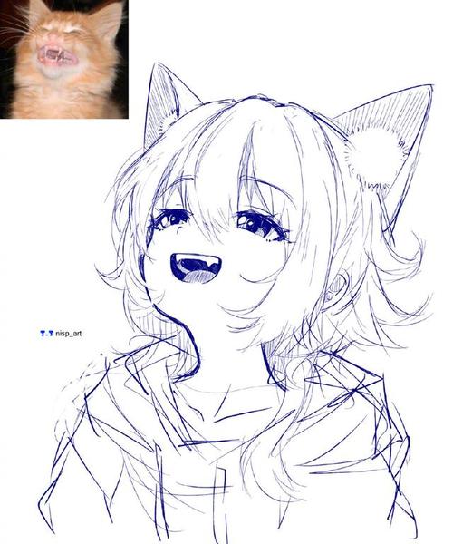 画师绘制猫咪拟人化,搞怪表情包变美少女,猫娘魅力果然顶