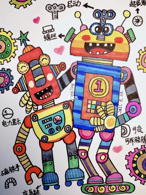 机器人 画 儿童画_儿童画_儿童创意画_文化_绘画