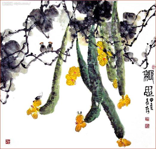 写意丝瓜设计图__绘画书法_文化艺术_设计图库_昵图网