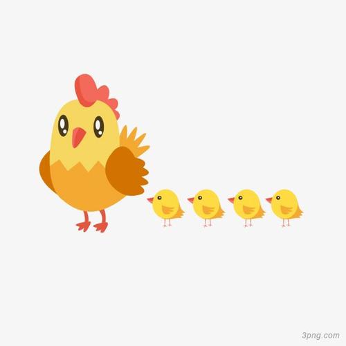 带着母鸡的小鸡png素材透明免抠图片卡通手绘