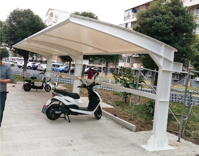 安装定制膜结构户外电动车停车棚加工小区遮阳挡雨电动车停车棚