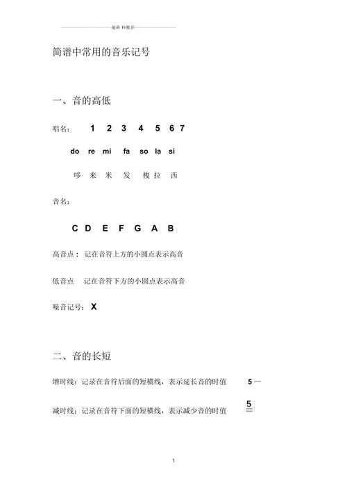 简谱中常用的音乐记号