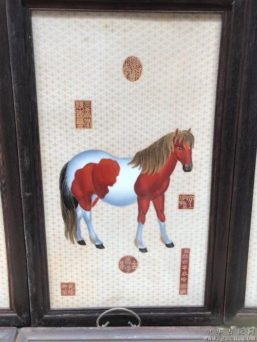 郎世宁骏马瓷板挂屏