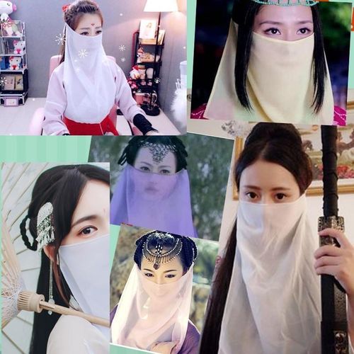 面纱女遮脸古装 仙女面帘汉服古代遮脸面纱红色面纱古风 面帘