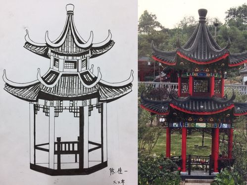 亭子写生 线条清晰