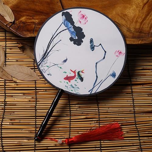 古风扇子团扇中国风舞蹈夏季古典古装宫廷汉服女式长柄流苏小圆扇 隔