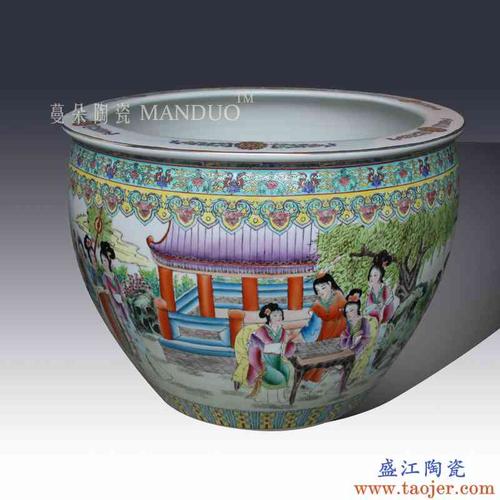 景德镇工笔手绘粉彩仕女古典美女书画缸陶瓷艺术欣赏大缸古典