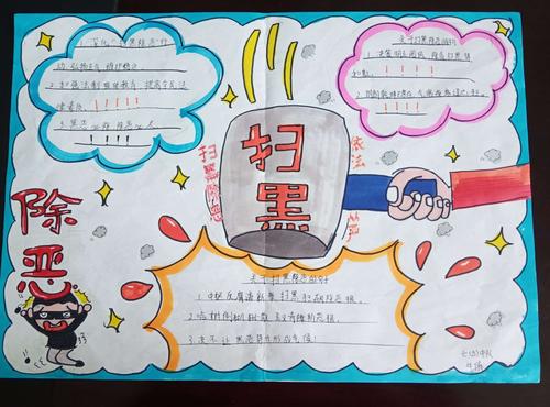 手抄报展播 写美篇   本次展评活动,提高了学生对扫黑除恶应知应会