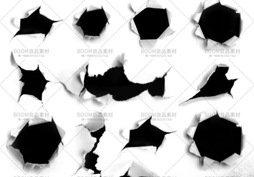 撕纸纸洞破洞纸张撕碎抓痕爪痕特效ps后期特效笔刷abr笔触ps素材