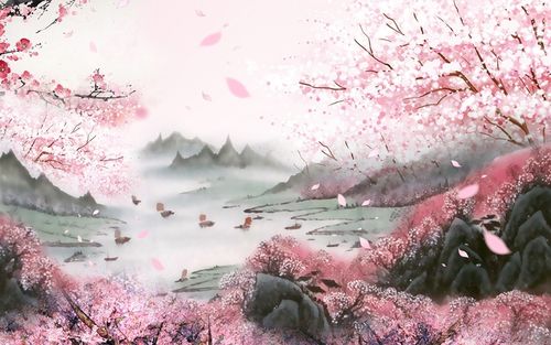 三生三世十里桃花壁纸卧室客厅背景墙纸中式水墨十里桃林定制壁画