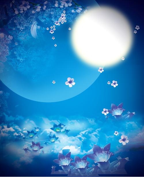 蓝色梦幻云海中秋节节日背景