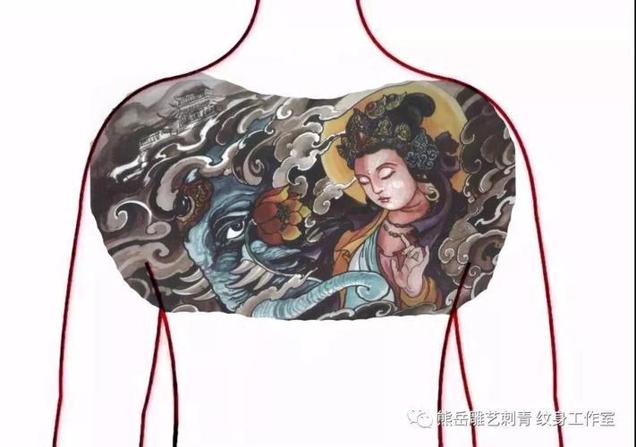 传统花胸纹身手稿