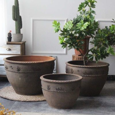 老式瓦花盆透气大花缸大口径花盆土陶鱼缸超大码花盆老式泥瓦陶