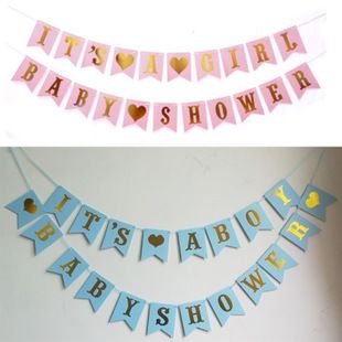 it"s a girl跨境专卖外贸生日拉旗baby shower宝宝儿童生日拉花