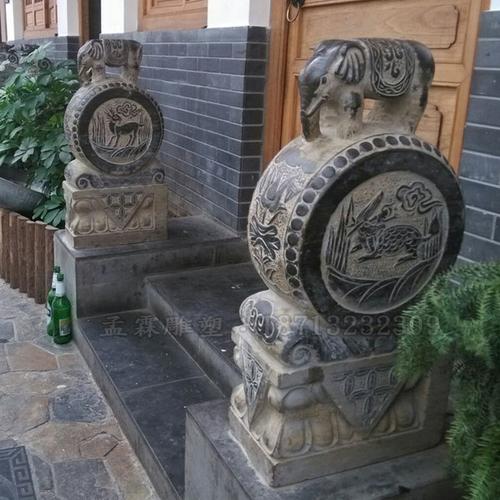 现货石雕门墩抱鼓大象石鼓仿古青石镇宅石头小象一对门口装饰摆件