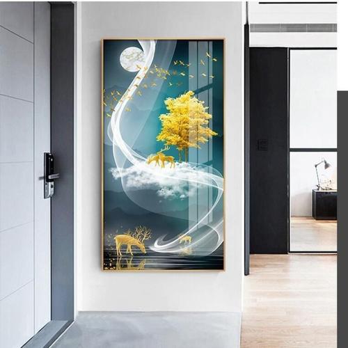 弗星入户玄关竖版晶瓷装饰画客厅挂画简约现代走廊尽头过道餐厅壁画