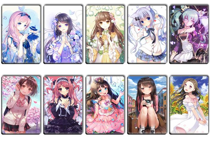 外贸专供货源二次元美少女卡贴学生礼品饭卡水晶/磨砂卡贴
