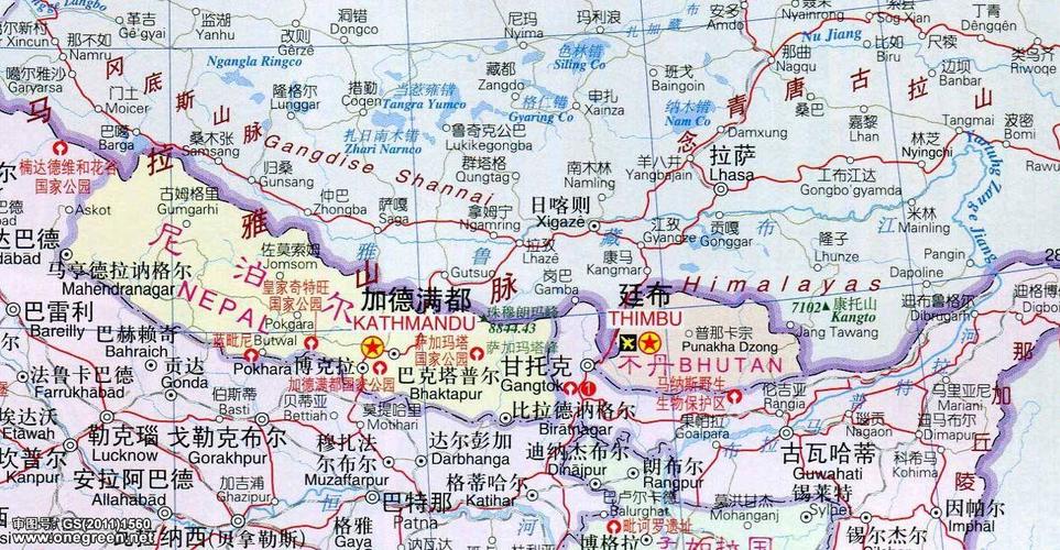 不丹地图中(英)文版
