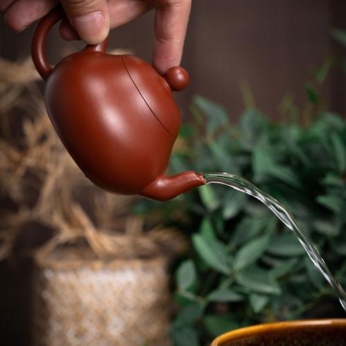 木鱼宜兴王平大红红袍球孔矮梨壶手工紫砂壶家用茶壶